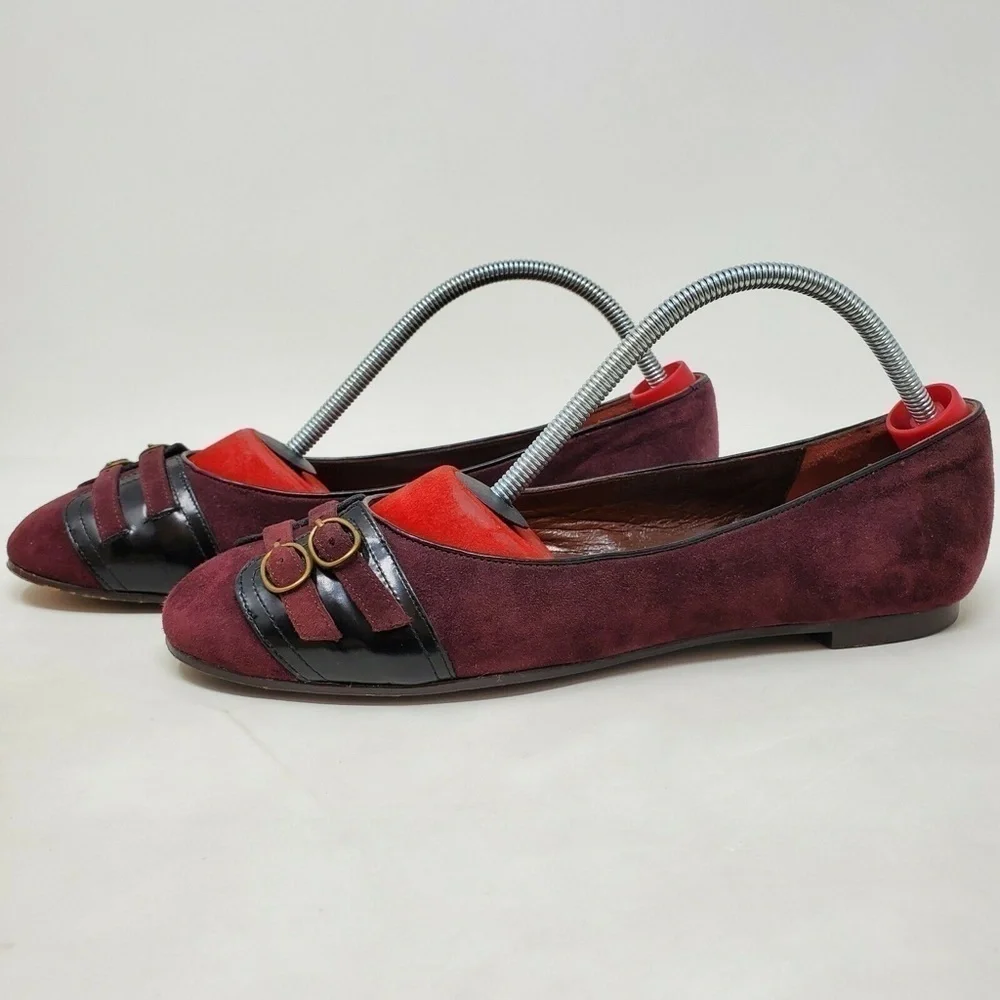 Marc By Marc Jacobs Suede Leather Ballet Flats Maroon Size 37.5 7.5